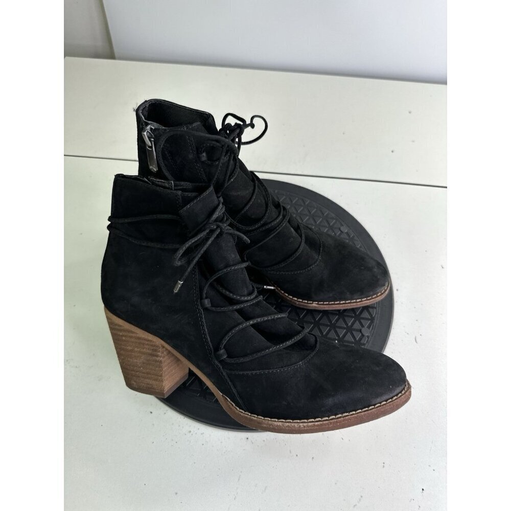 Sam Edelman Women 8.5M Millard Black Suede Lace Up/Suede Zip Ankle Booties